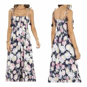 Maaji Midnight Garden Bewitched Smocked Chest Tassel Strap Maxi Dress. Medium.